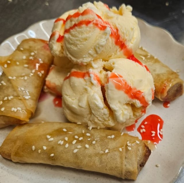 Fried Bananas with Vanilla Ice Cream.